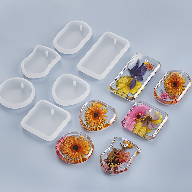 E-shop 12er Set Schlüsselanhänger Anhänger Silikonformen Kristall Epoxidharzformen Runde & Rechteckige Dekorative Formen für Konservierte Blumen