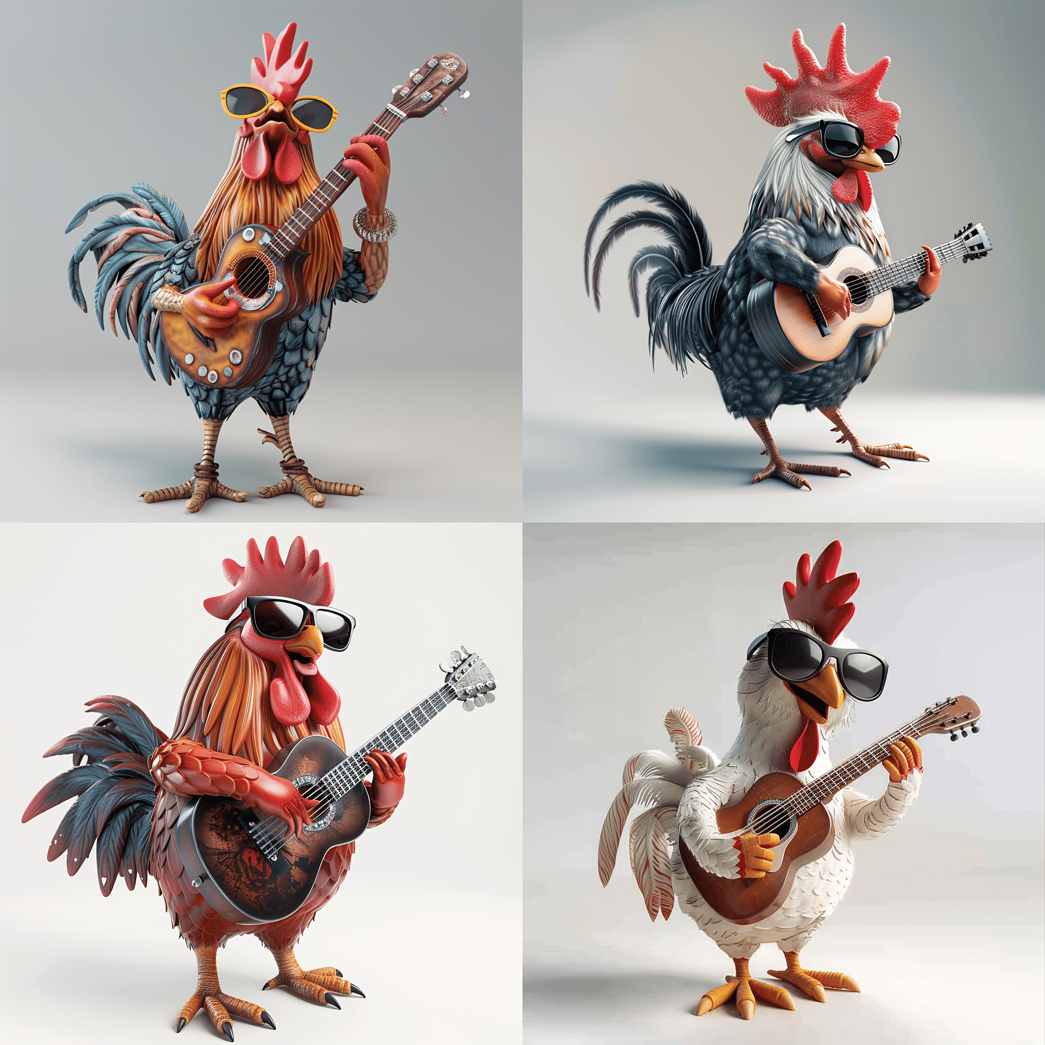 

4in1 Creative Chicken With Glasses Playing Guitar Car Sticker Sticker Sunscreen Opaque Apply To Car, Car Door, Refrigerator Position Whole Plate Engraving