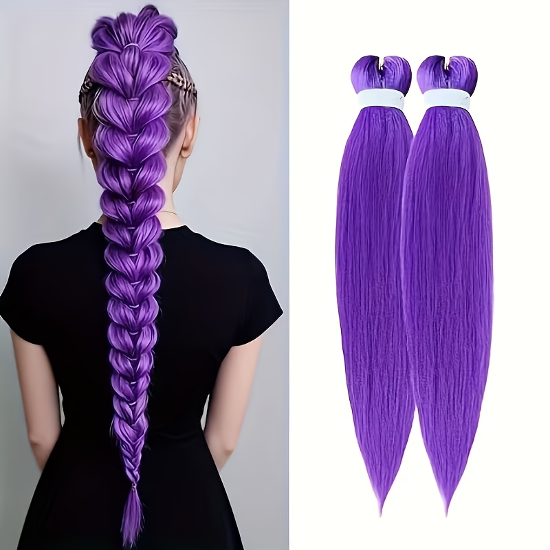 TEMU 2-pack Ideal For Stage Parties, Christmas Cosplay, And - 26 Inch Purple Braided Hair Ponytail - Synthetic Fiber Hair Tie Elastic Band - Purple