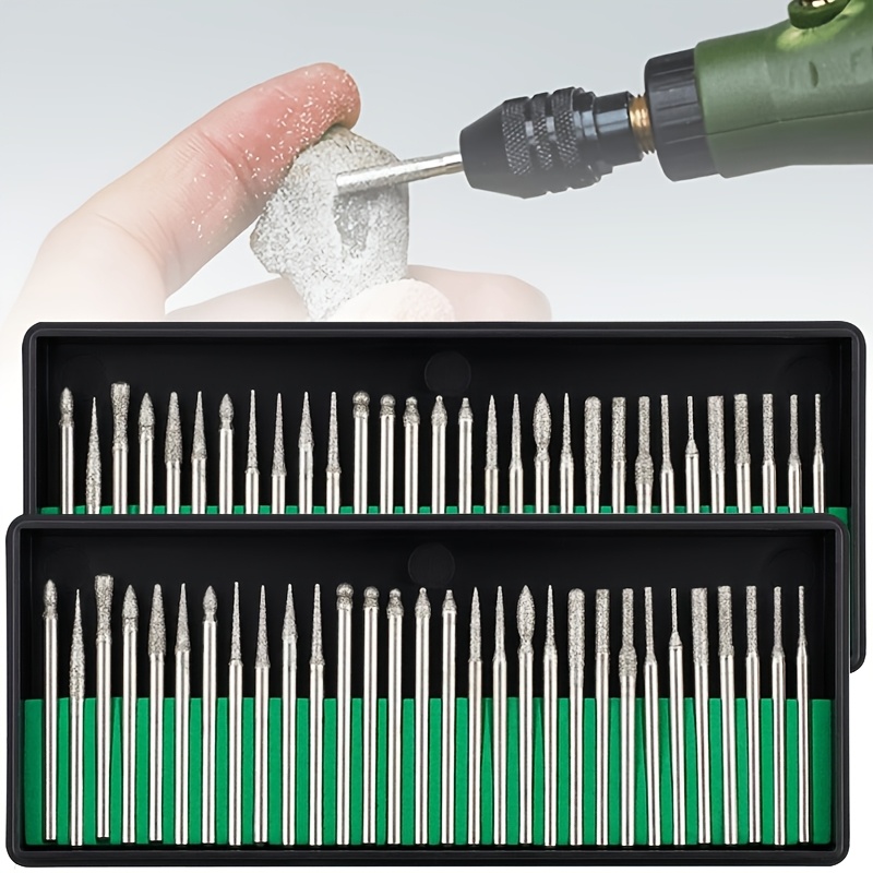 TEMU Kit de 60 fraises diamantées pour perceuse, outil rotatif, travail du métal, menuiserie, , meulage, , sculpture - Queue 1/8" (3 mm)