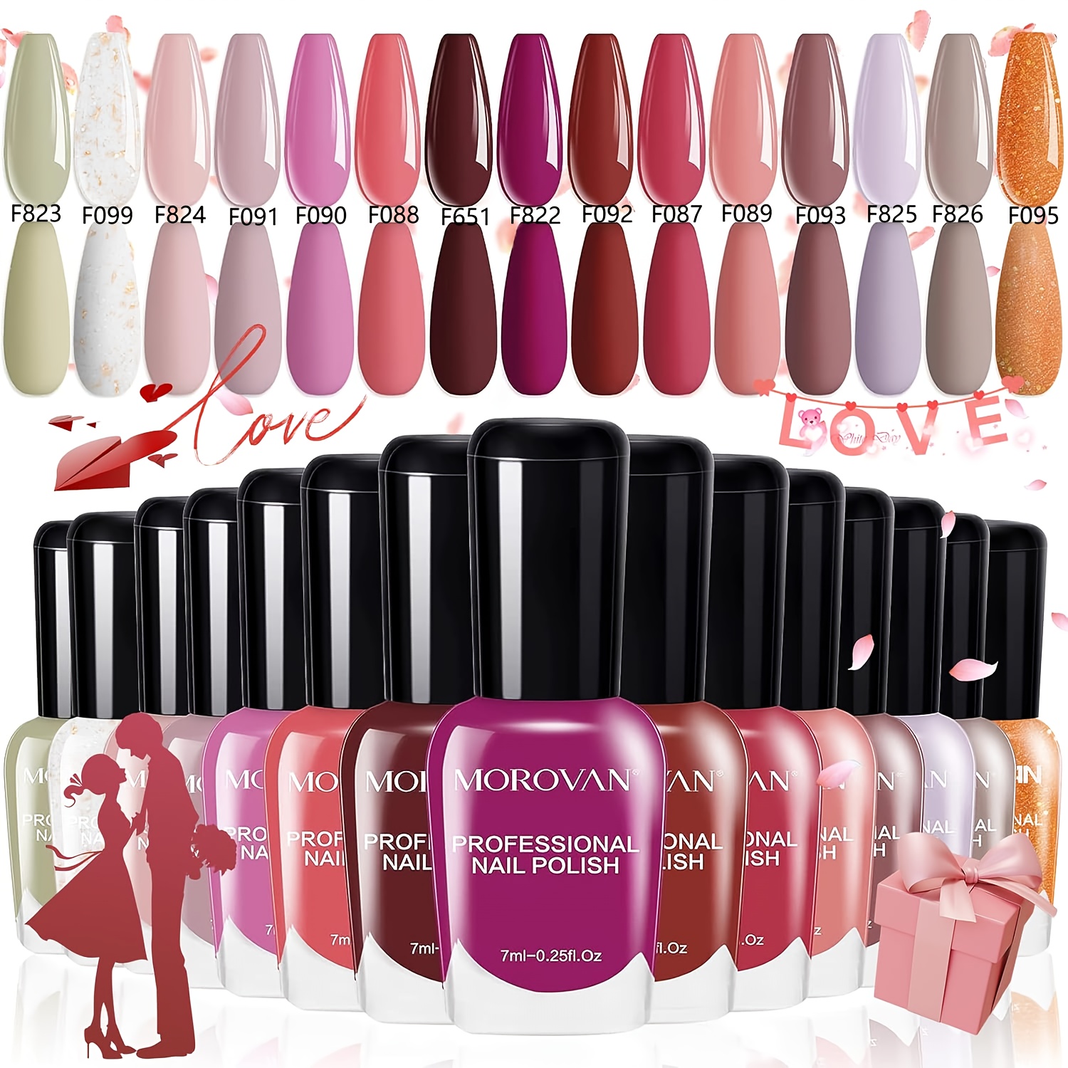 TEMU Morovan 15-color Pink Nude Nail Set - 0.25oz Non Gel Fingernail Polish Kit Gift Set For Nails Set For Valentine's Day