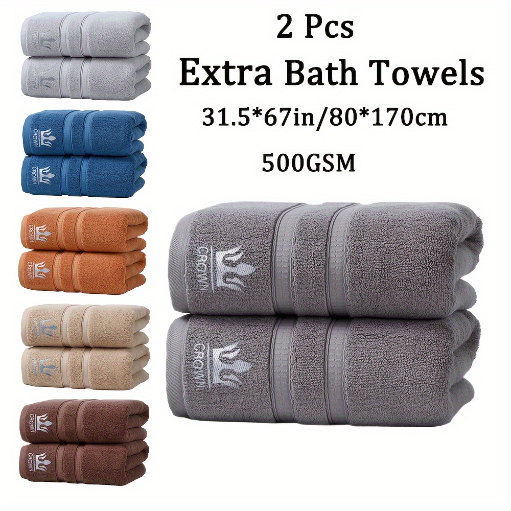 

Luxurious 2pc Bath Towel Set - 100% Cotton Contemporary Space-themed, Embroidered, Soft, Absorbent, Extra Large Towels For Bathroom, Shower, Hotel, Gym, Spa - Woven 500 Gsm - Colors