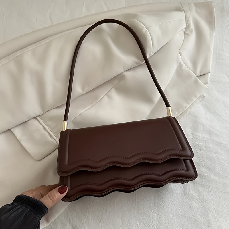 TEMU Women's Wavy Edge Shoulder Bag With & Detail - Mini Handbag Suitable For Daily Commute, Work Purse, Casual Underarm Bag, Gift In,, Blush