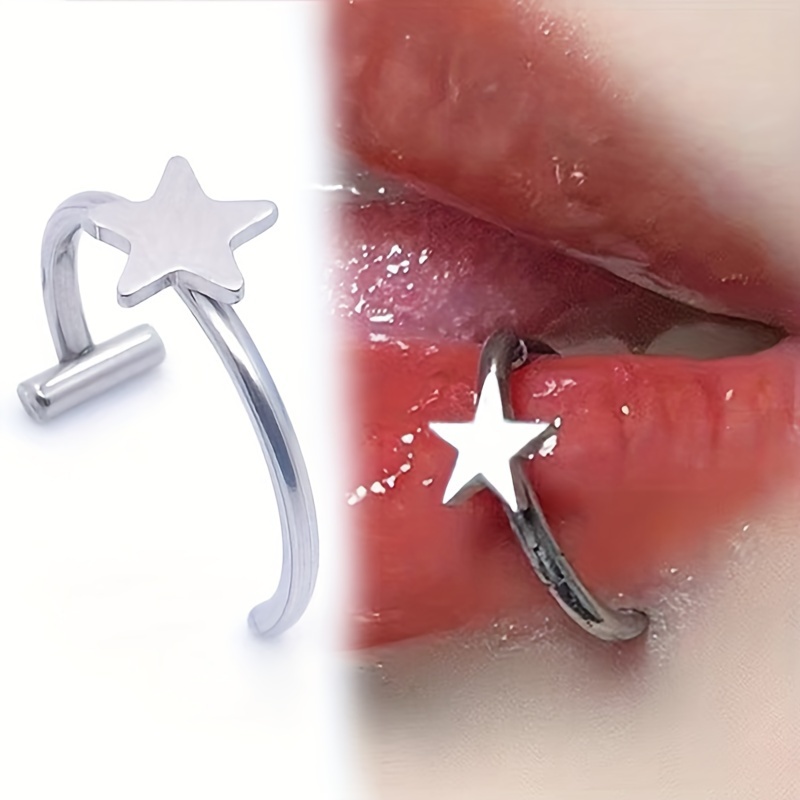 1 Star-shaped Fake Lip Ring Non-allergenic Medical Stainless Steel Material Rounded Top Non-hole Lip Nail Non-perforated Lip Clip Men's And Women's Fake Piercing Jewelry Temperament Is Versatile And Simple Style,