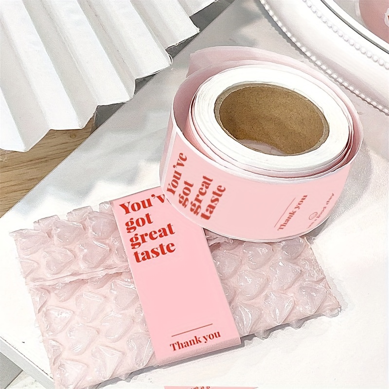 

100pcs/roll Card Pink Thank You Stickers Gift Packaging Decoration Stickers Sealing Label Stickers