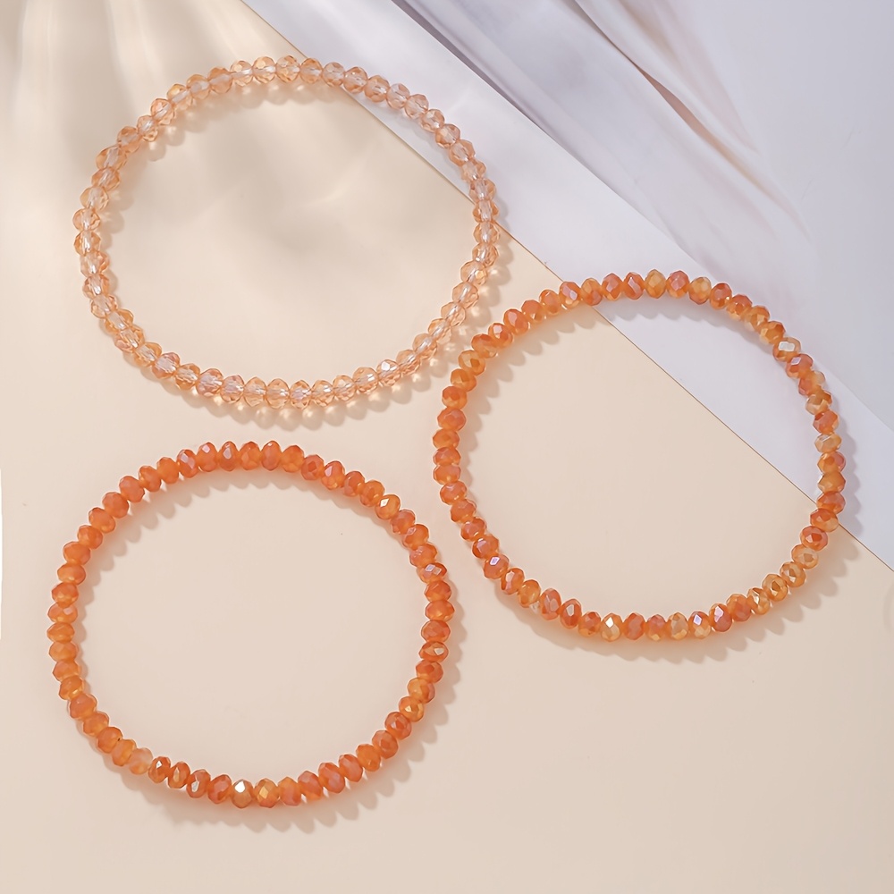 3pc Bohemian Style Gradient Orange Multi-Faceted Glass Beads Bracelet Set