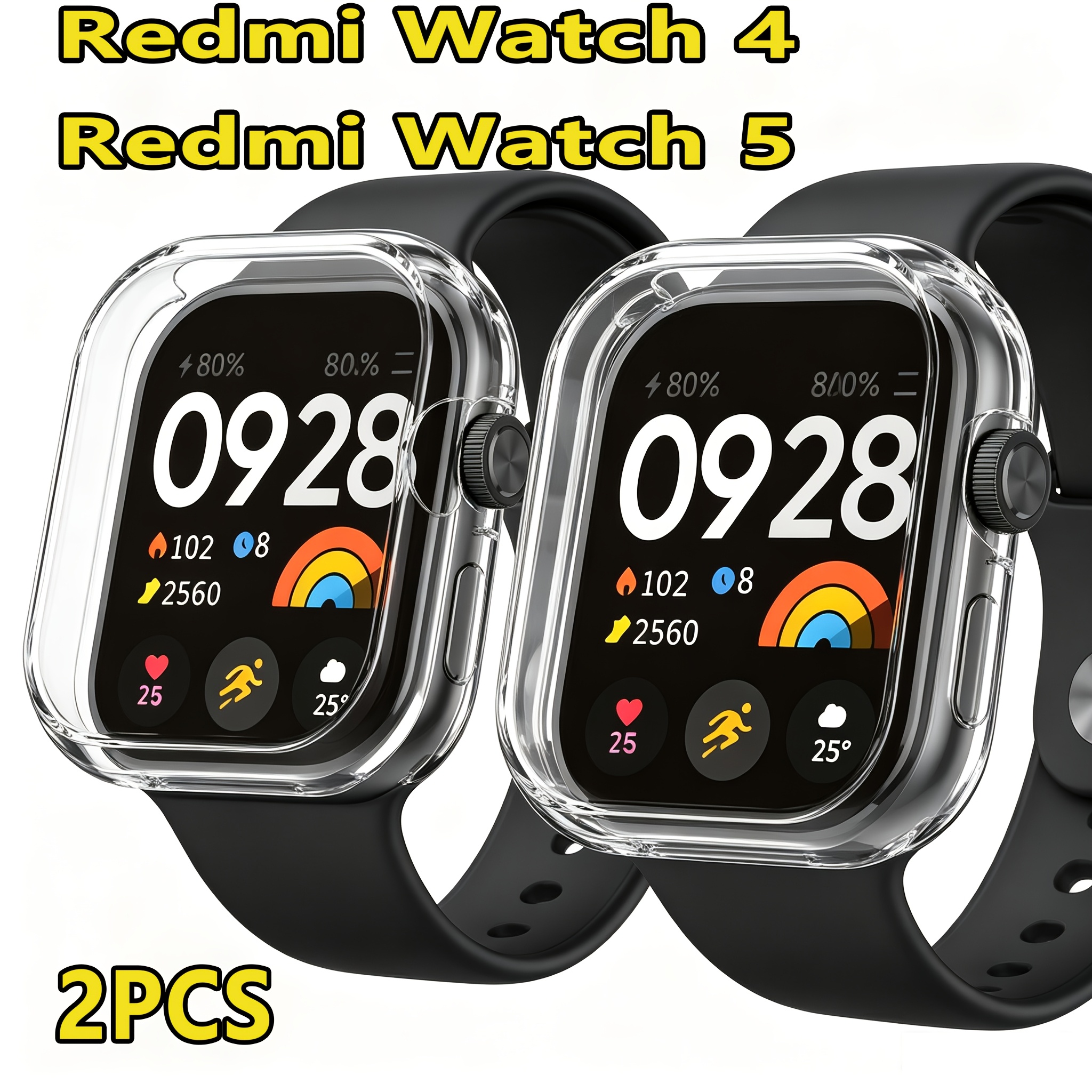 TEMU Juego de 2 fundas para Redmi Watch 4 y Watch 5, cubierta de moda fácil, transparente y