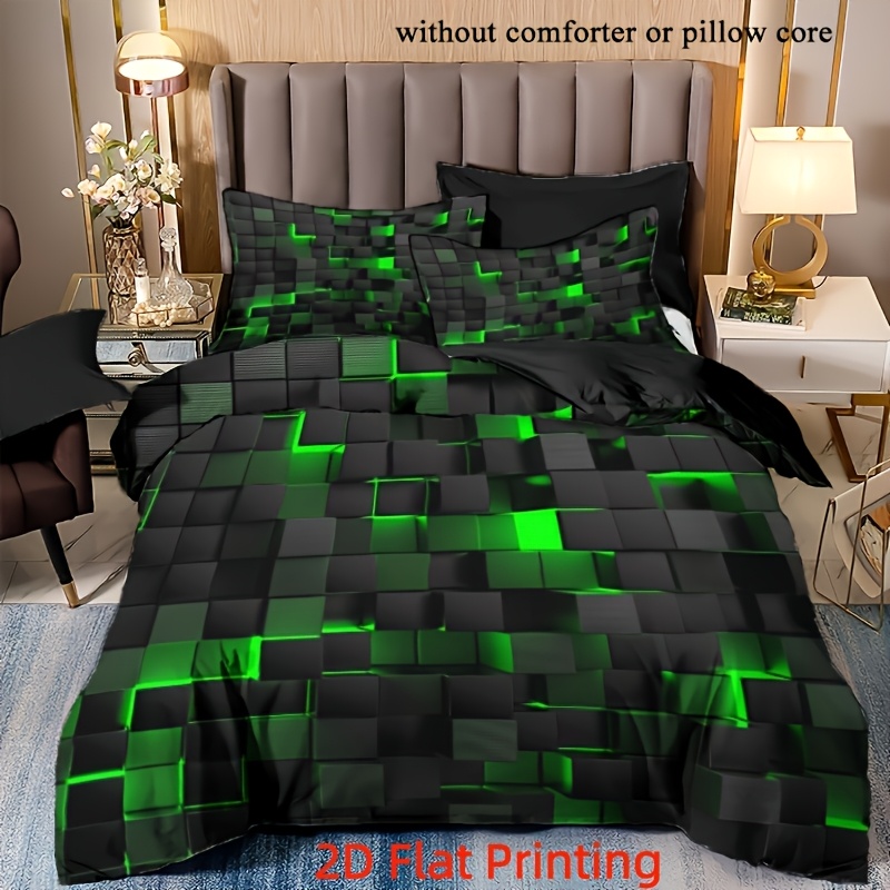 [2d Flat Printing] 2/3pcs Duvet Cover Set (1 X Duvet Cover And Pillowcases, Without Core), Red, Orange, Blue Grid Print Bedding, Soft Comfortable Duvet Cover, For Bedroom