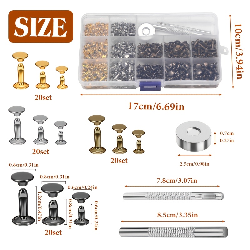 TEMU Kit d'outils de fixation tubulaires à rivets à double capuchon pour rivets en cuir, pour l'artisanat du cuir, les vêtements, les chaussures, la