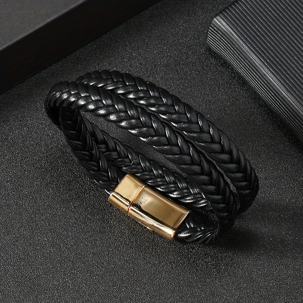 1pc Braided Knot Bracelet Punk Anchor Charm Faux Leather Bracelet Cool Braided Hip-hop Bracelet For Men