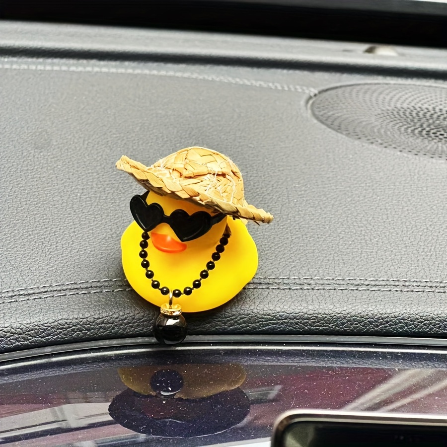 TEMU 1pc Fashion Yellow Duck With Straw Hat And Stylish Glasses - Silicone Dashboard Decoration Accessory Duck Accessory Duck