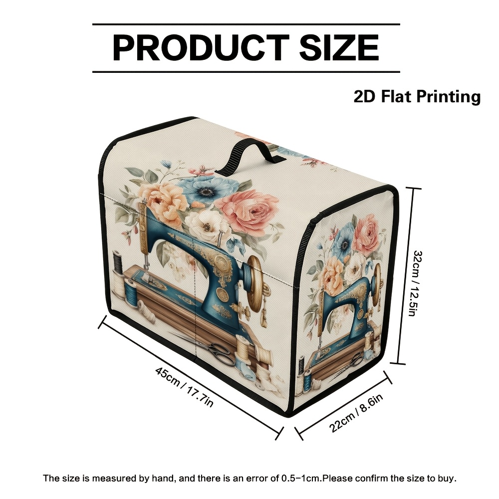 TEMU 1pc 2d Flat Vintage Sewing Machine Print Sewing Machine Dust Cover, Fabric Protective Cover With Convenient Handle And Side Pockets, Compatible