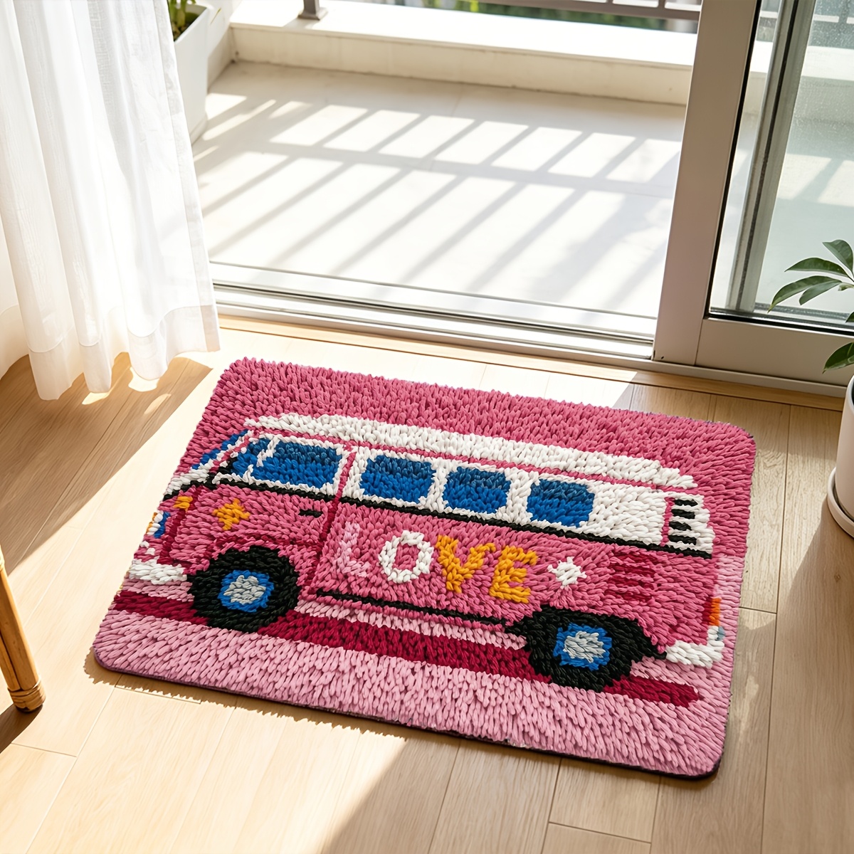 Pink Bus Pattern Crochet Hook Carpet Kit for Beginners
