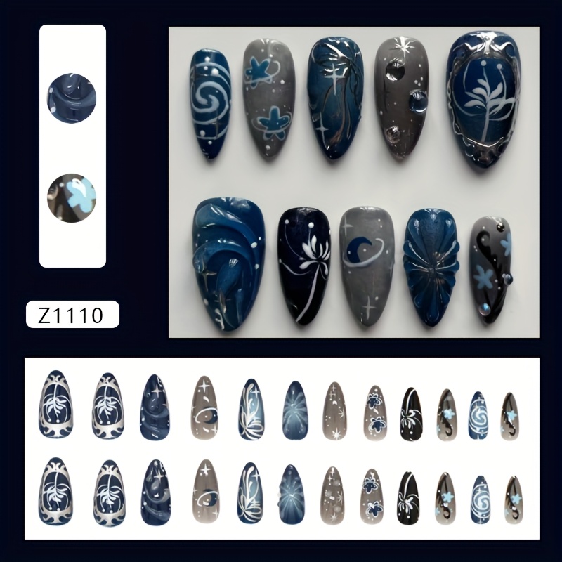 3d Dark Starry Sky Floral Cool Spicy Western Nail Art 24pcs