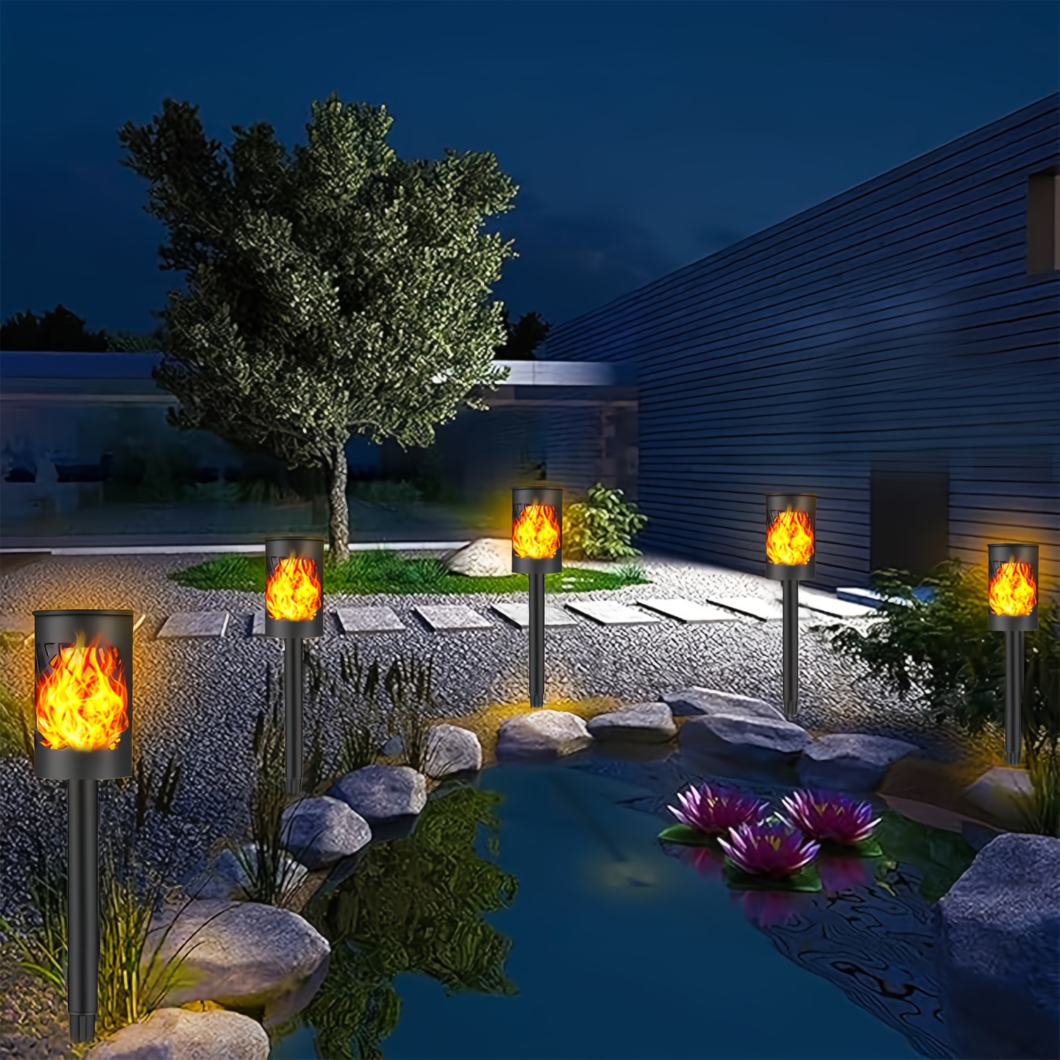 Solari Fiamma Luci, Luci Giardino Solari 4 Pezzi Torce Da Giardino - Foto 3