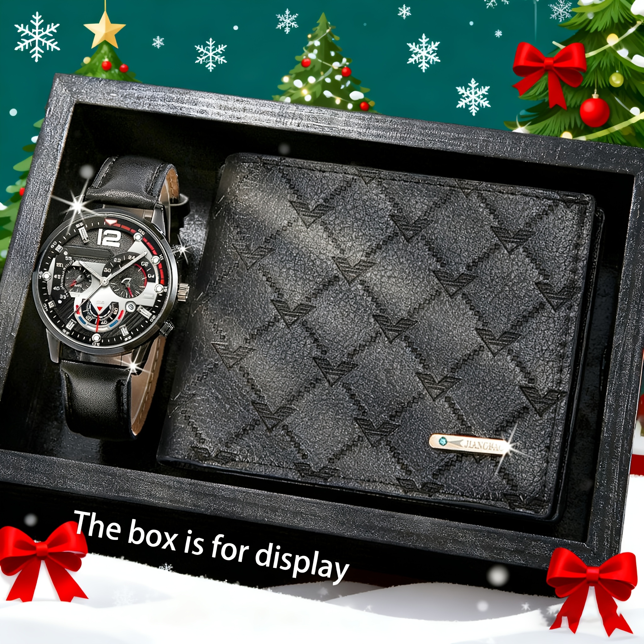 2pcs Men'S Business Style Quartz Watch & Lightweight Wallet Set - with Hands, Battery-Powered, Non-Waterproof, Round Case, PU Strap,