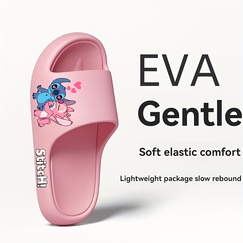 Disney Stitch & Angel Women's EVA Slippers - Soft Cushioned Thick Sole Summer Sandals with Cute Cartoon Design, Durable EVA Material, Hand Washable for Home, Beach, Casual Wear (Unisex Couples Slippers)