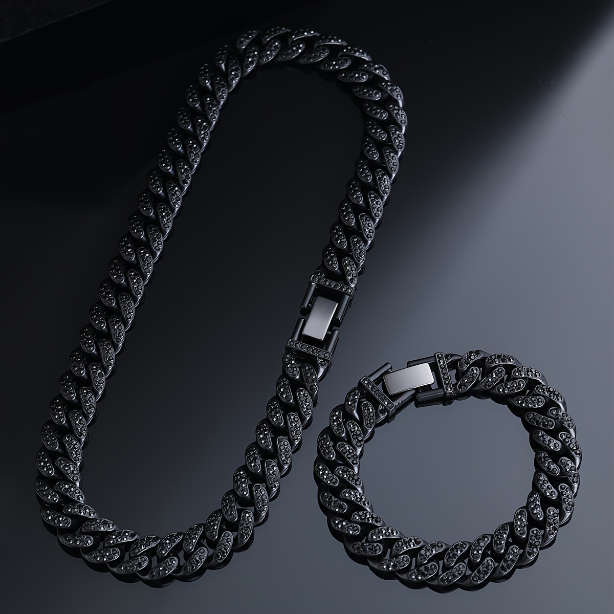 

Hip Hop Black Cuban Chain Necklace With Accents - Alloy, Iron Pendant - Rappers & Party Accessory