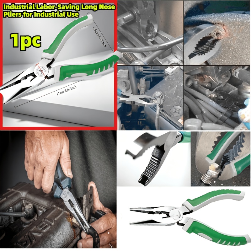 TEMU Industrial Labor Saving Long Nose Pliers Professional Electrician Tools & Household Repair Supplies Hardware Tools With Anti Slip Handles, Long