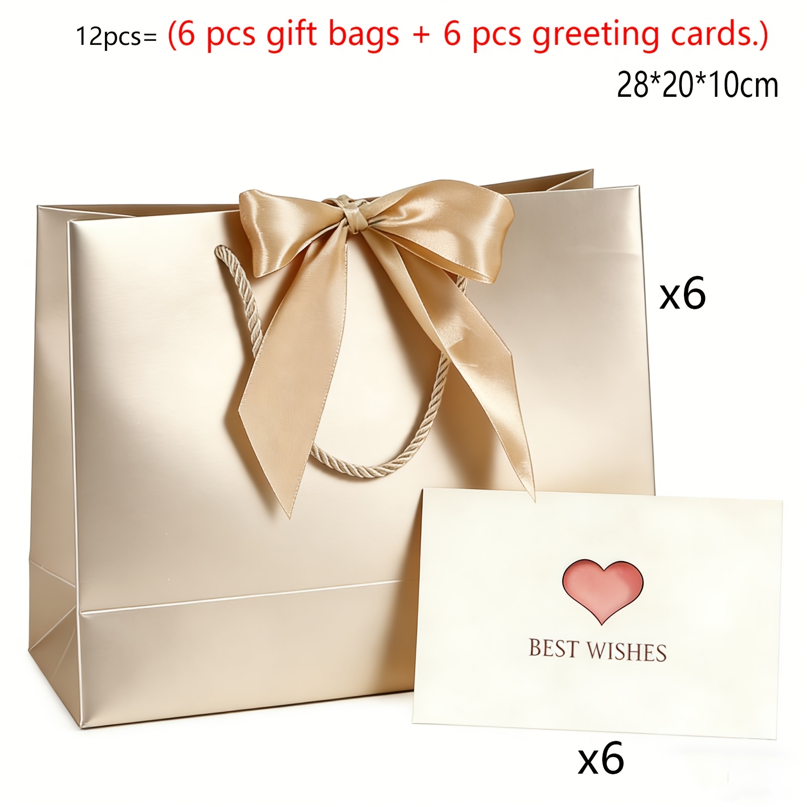 TEMU Gift For Her/him 12pcs (6pcs Gift Bags And 6pcs Greeting Cards) Champagne-colored Gift Bag Set | Easy Elegant Light , Multi-scene Use |