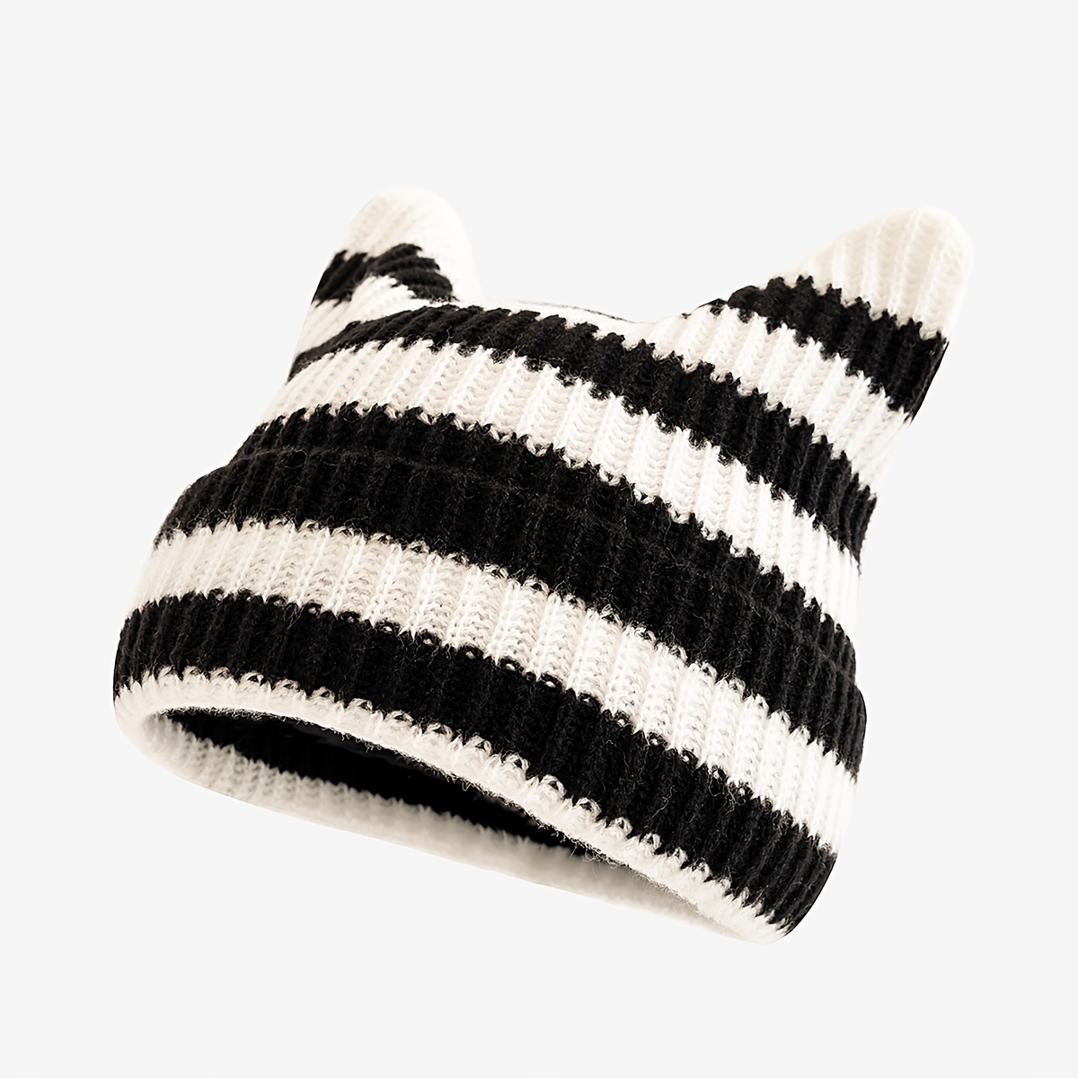 TEMU 1pc Unisex Versatile Cute Cat Ear Knit Beanie, Soft Comfortable Warm Winter Hat, Multiple Colors Available, Suitable For Daily Commute And