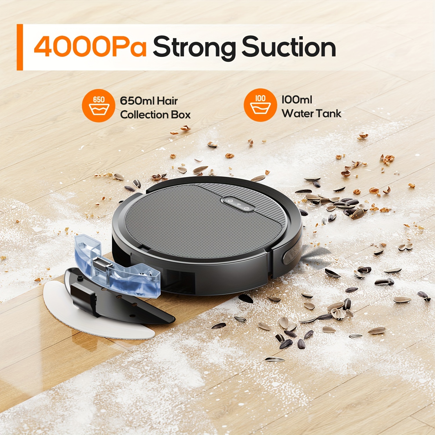 

Robot Vacuum Cleaner, Voice/app Control, Automatic, , Mopping, Spot, Self-charging, Robot Vacuum And Mop Combo, 4000pa Suction, Scheduled Cleaning, Ideal For Pet Hair, Low Carpet