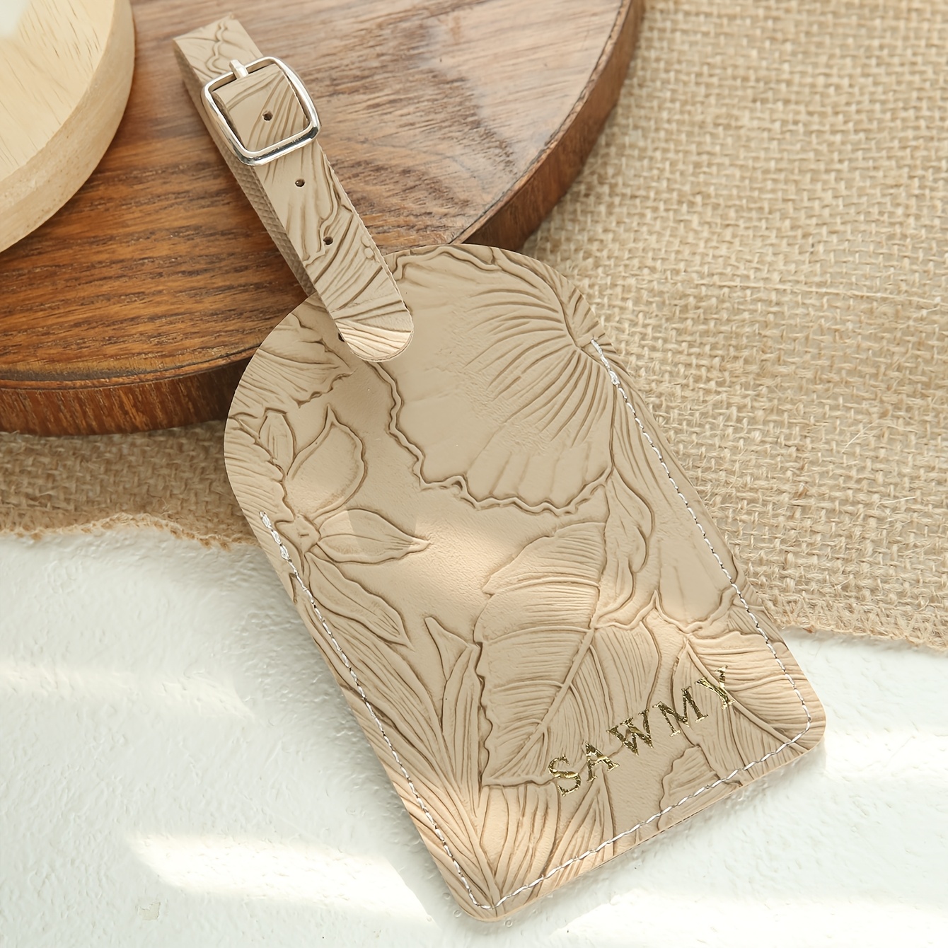 TEMU [custom] 1pc Custom Name Luggage Tag For Suitcases Customized Golden Monogram Name Luggage Tags With Carving Flower Patterns Personalized Tag