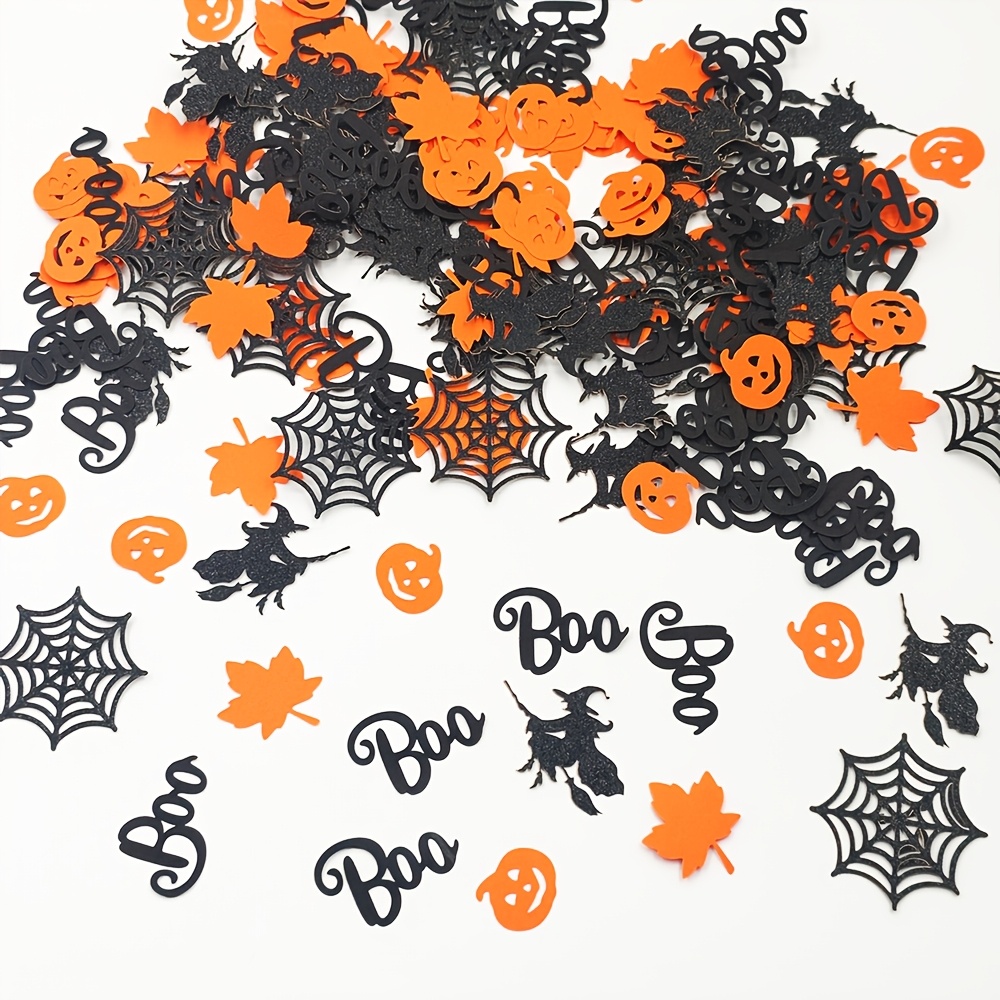 TEMU 114pcs Halloween Confetti, Paper Boo Pumpkin Web Witch Maple Leaf Shapes, Spooky Holiday Party Table Decorations