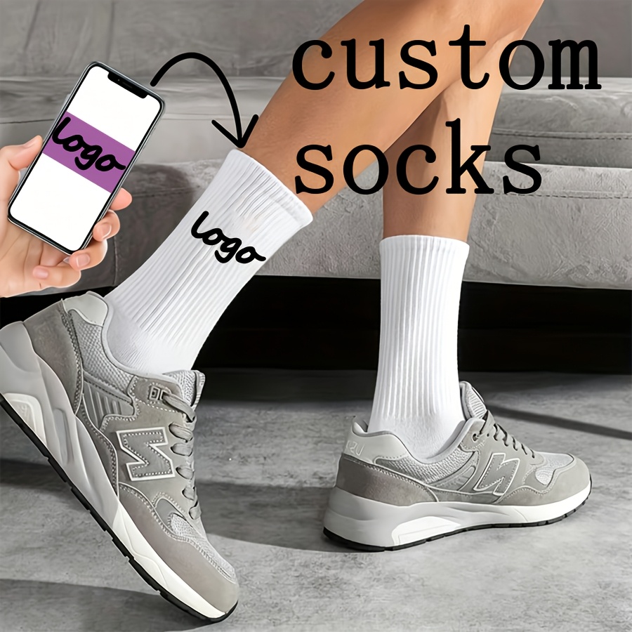 TEMU [Anpassung] Benutzerdefinierte 1 Paar Sportsocken, Weiße Sportsocken, Reine Weiße Mid-Calf Socken, Anpassbar mit Fotos, Langlebig und Geeignet