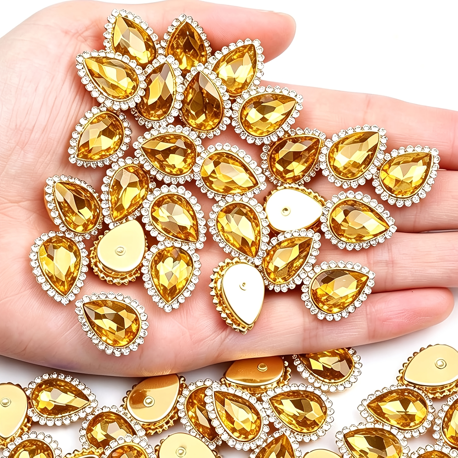 TEMU Strass en verre de à motif de fleur de prunier, base dorée, 20 pièces, plusieurs couleurs disponibles, 10*14mm, strass en cristal cousus à ,