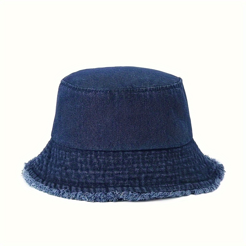 Classic Hem Denim Bucket Hat Trendy Blue Washed - Temu United Kingdom