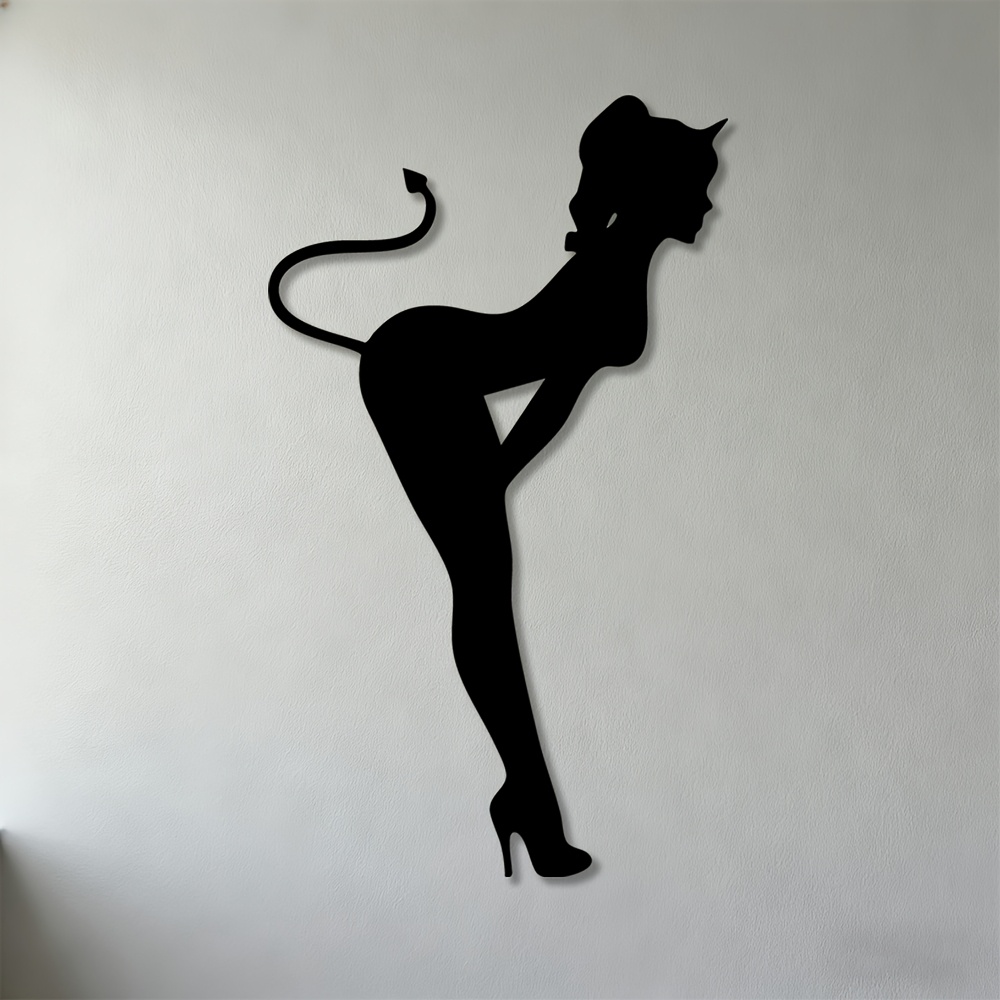 TEMU 2d Flat, 1pc, 2d Plane, Wall Sculptures, Sexy Devil Woman Silhouette Metal Wall Art, Perfect For Bedroom, Living Room, Home Bar Decoration, 2d