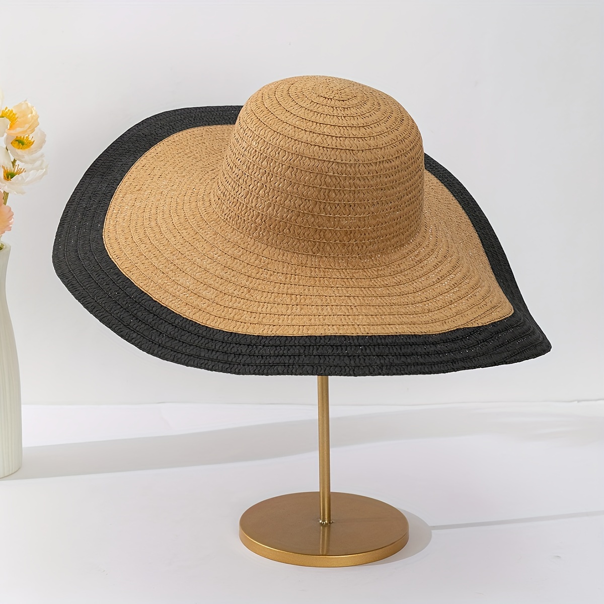Women′ S Summer Straw Hat Sunscreen Sunshade Hat Color-Blocking