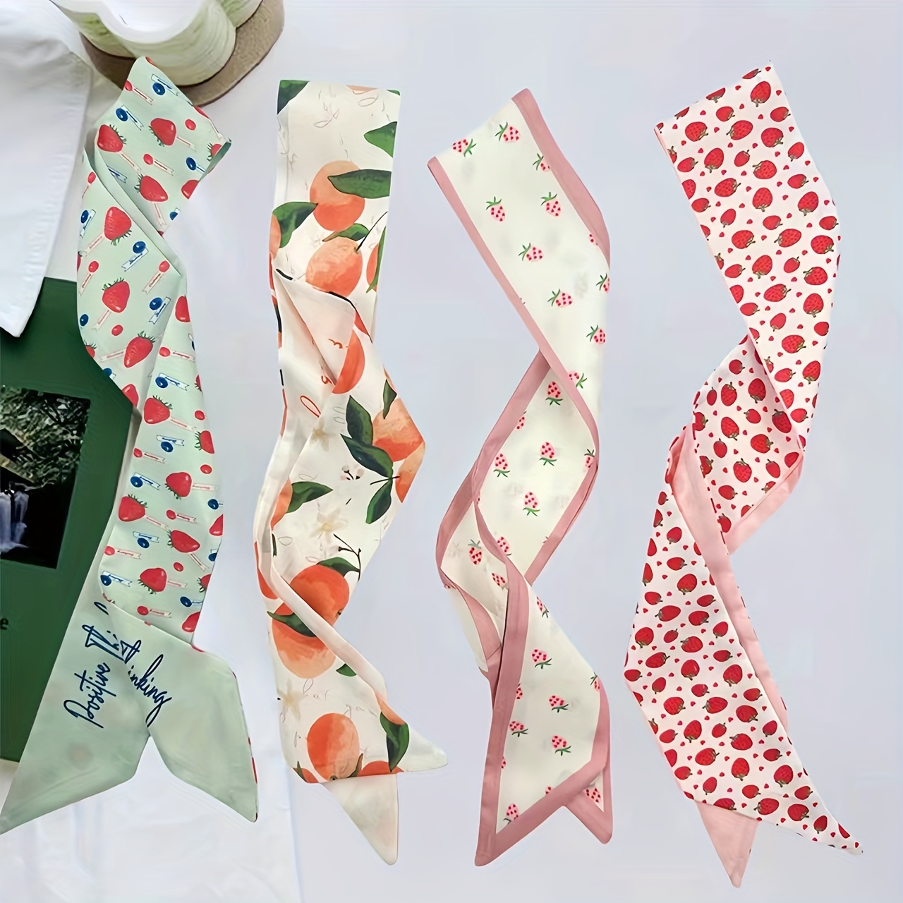 

4pcs Set Of High-end Versatile Small Scarves For Women's Bags, Hand-held Decorative Accessories, Long Ribbons, Hair Ties, Suitable For Women' Use, Multifunctional Scarves