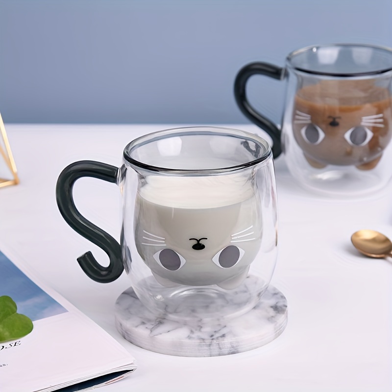 

Double Wall Insulated Glass Cat Mug With Handle - Cute Milk Cup, High-temperature Resistant, Creative Gift For Cat Lovers