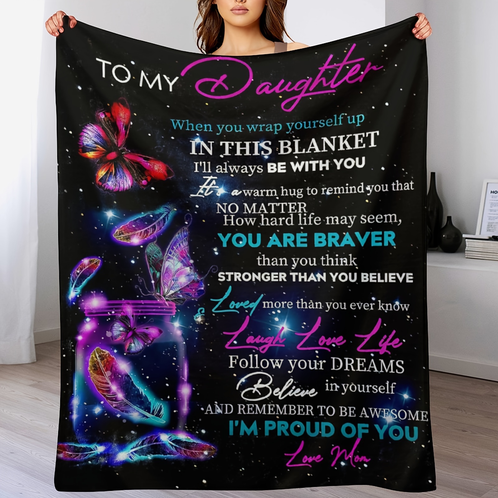 

Gift For My Daughter Blanket From Mom As Birthday Present, I Love You Letter To Her, Ultra-soft Flannel Fleece Light Weight Bed Throw (daughter Gift)