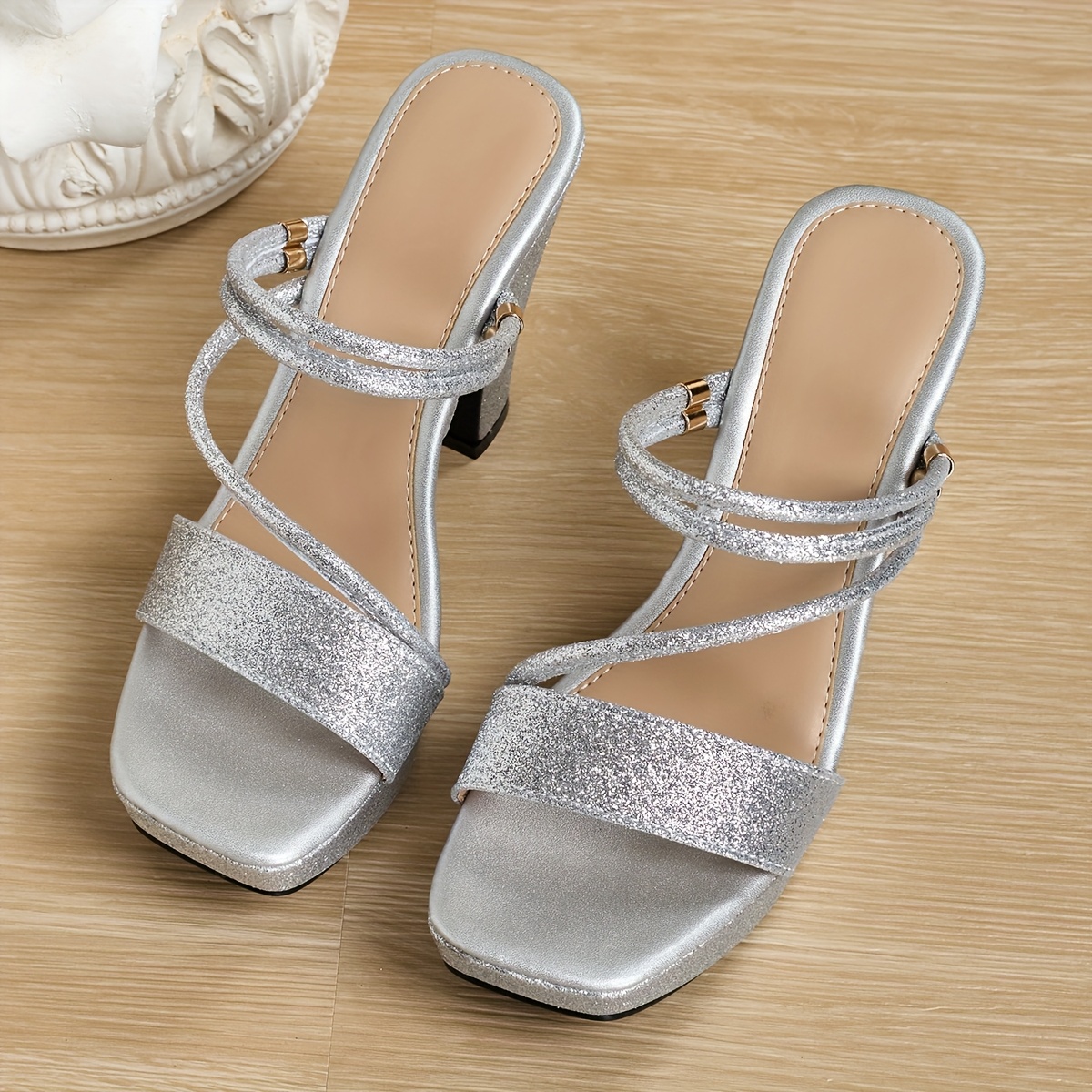 elegant and fashionable high heeled sandals for women featuring   toe and shiny open toe design suitable for banquets parties travel work and any occasion women shoes Product details 2