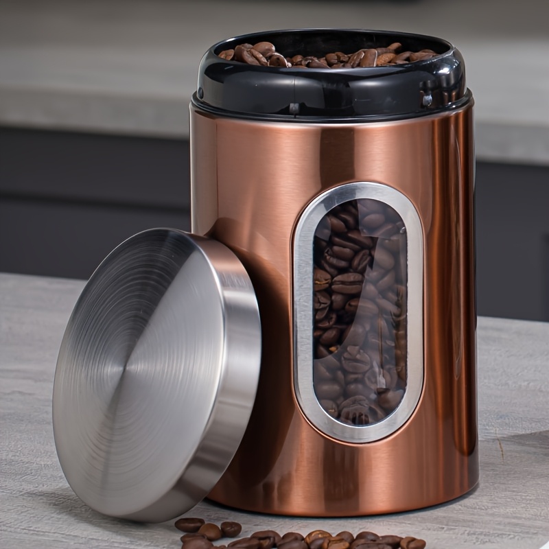   transparent bronze stainless steel sealed container with   capacity window   coffee tea sugar sturdy durable reusable   container for snack biscuits flour beans recommended for hand washing 0