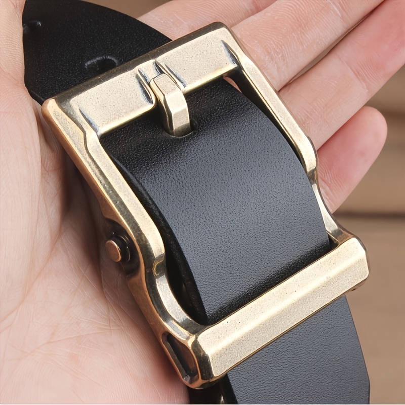 Durable Men's Leather Belt with Brass Square Buckle
