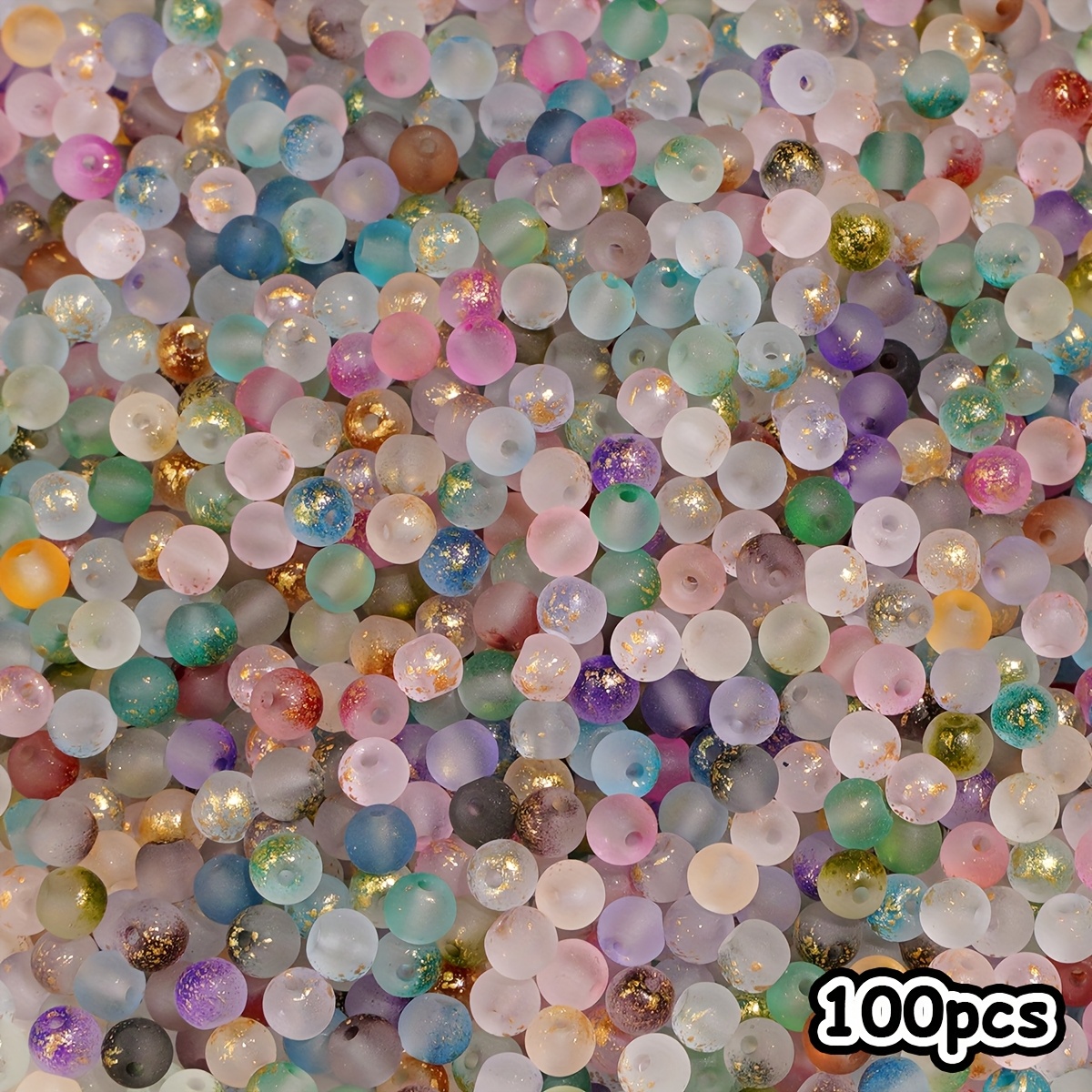 TEMU 100pz Perline di vetro colorate qualit� da 4 mm, colori assortiti, opache, con glitter dorati, perline , perline , materiali per accessori per