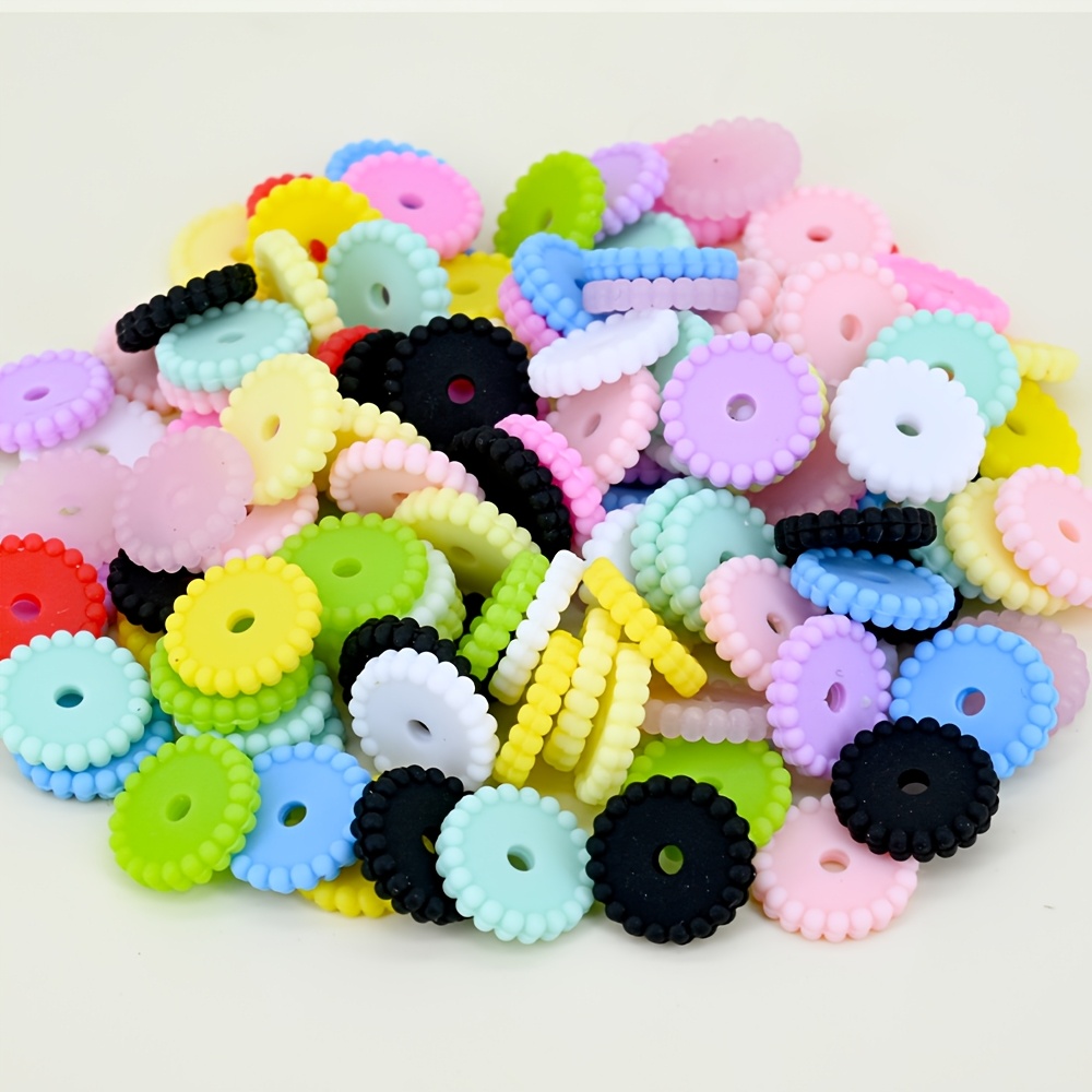 TEMU 30pcs 12mm Random Pack Lace Spacer Silicone Bead Set, For Jewelry Making - Pen, Necklace, Keychain Special Focusing Beads - Craft Gift Bead Set,