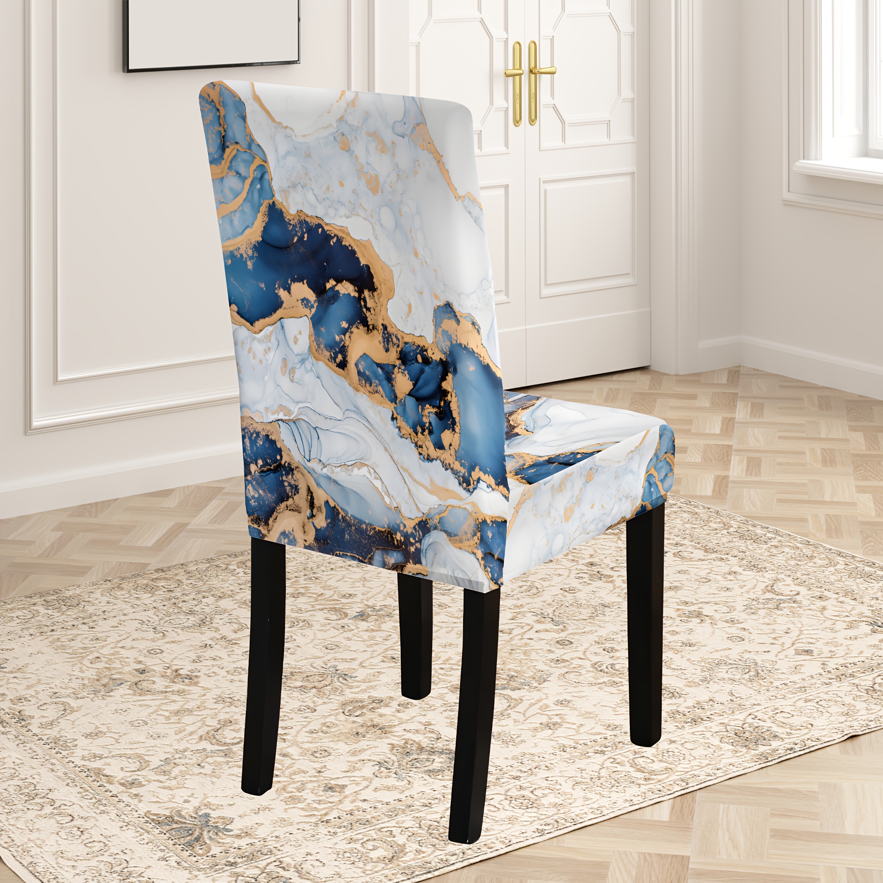 Blue Marble Print Marble Chair Covers Marcello Glass Top 6-Seater
