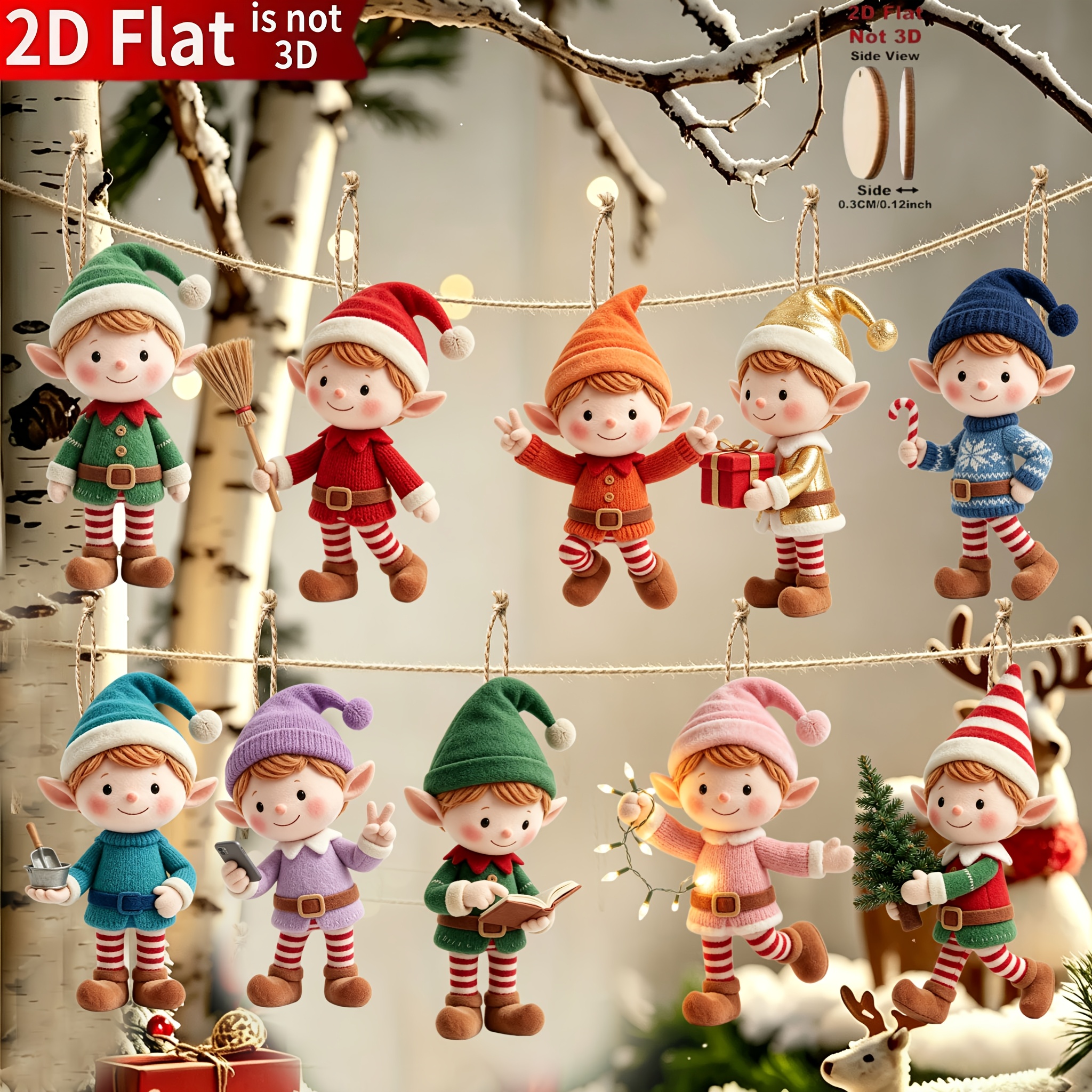 TEMU 2D Piatto, 10 pezzi Elfi Artificiali Natalizi, Decorazione Elfo Artificiale con Cappello Natalizio per Decorazioni Albero di Natale, Decorazione