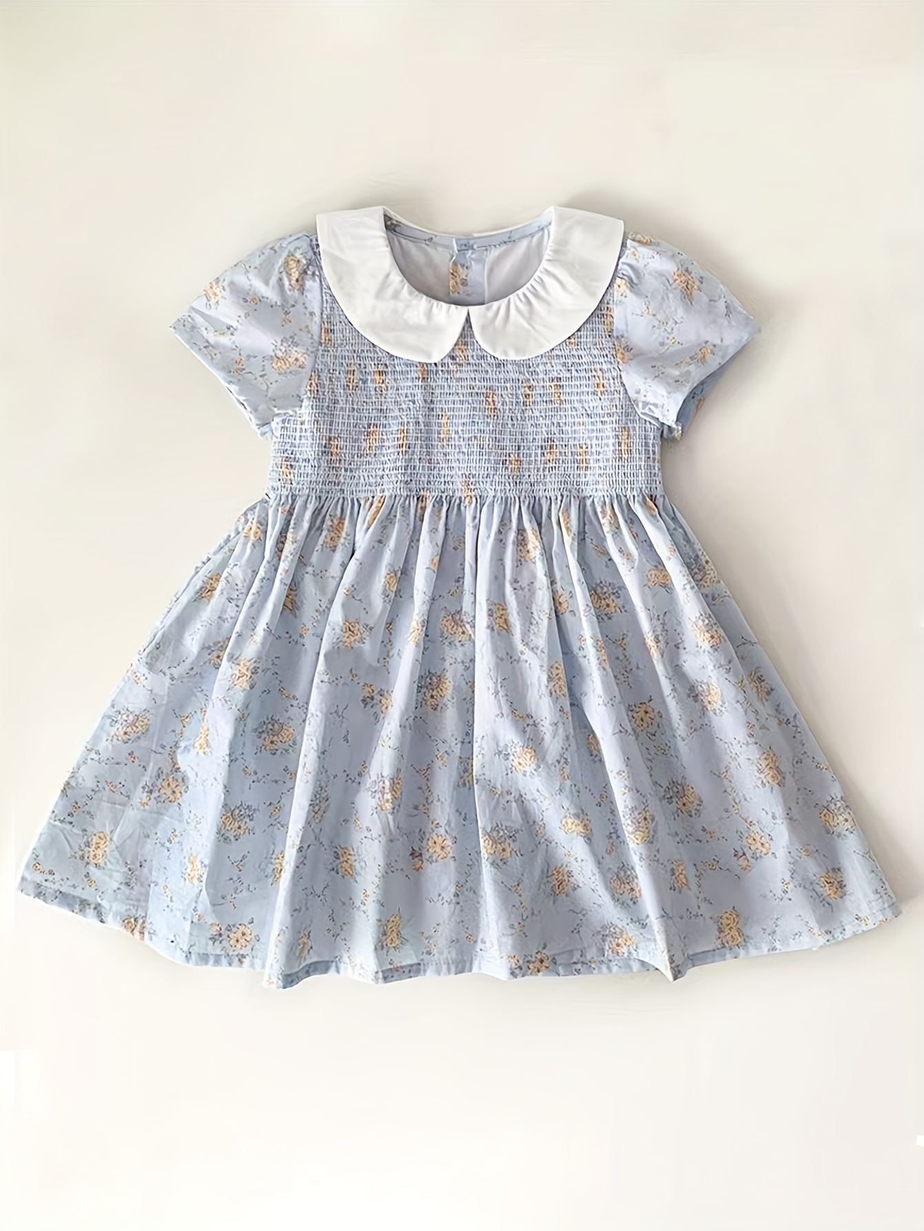 Baby Girl Cute Flower Printed Lapel Short-sleeved Dress