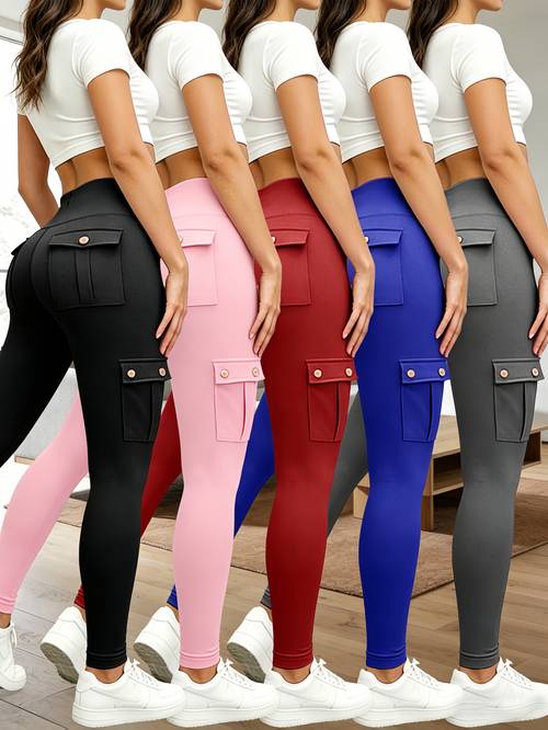5pcs womens high waist yoga pants set with 4 on pockets lifting tummy way stretch breathable soft ideal for fitness running yoga daily wear versatile high leggings fast local warehouse shipping