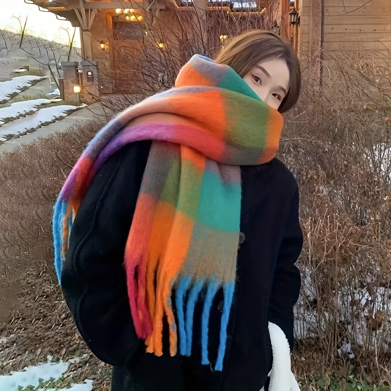 TEMU A Thick Scarf For Women, Featuring -colored Design, Resembling Mohair, Perfect For Autumn And Winter