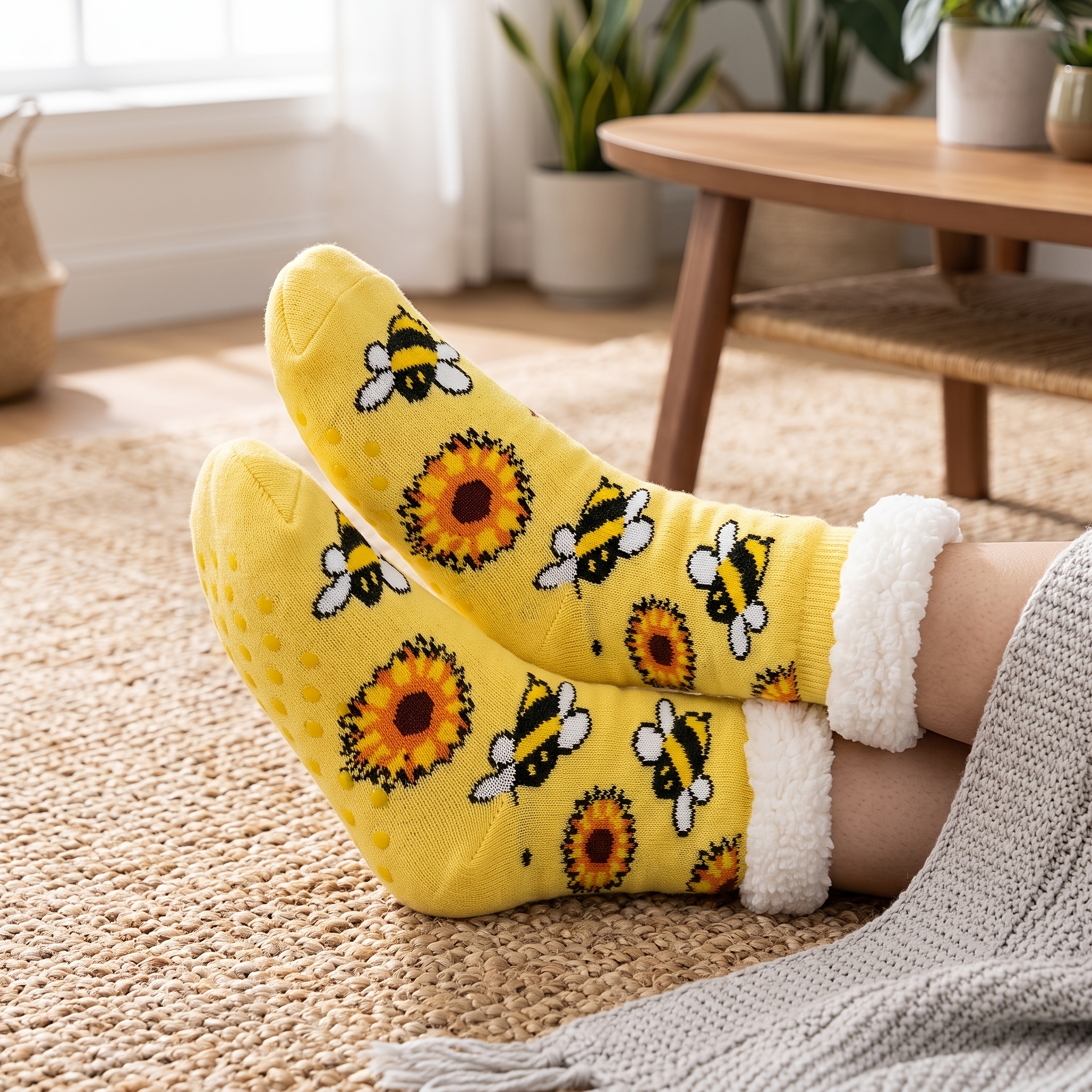 TEMU 1 Paire de Chaussettes Sherpa Mignonnes pour Femmes - Chaussettes d'Intérieur Antidérapantes, Confortables et Moelleuses, Chaussettes de Maison