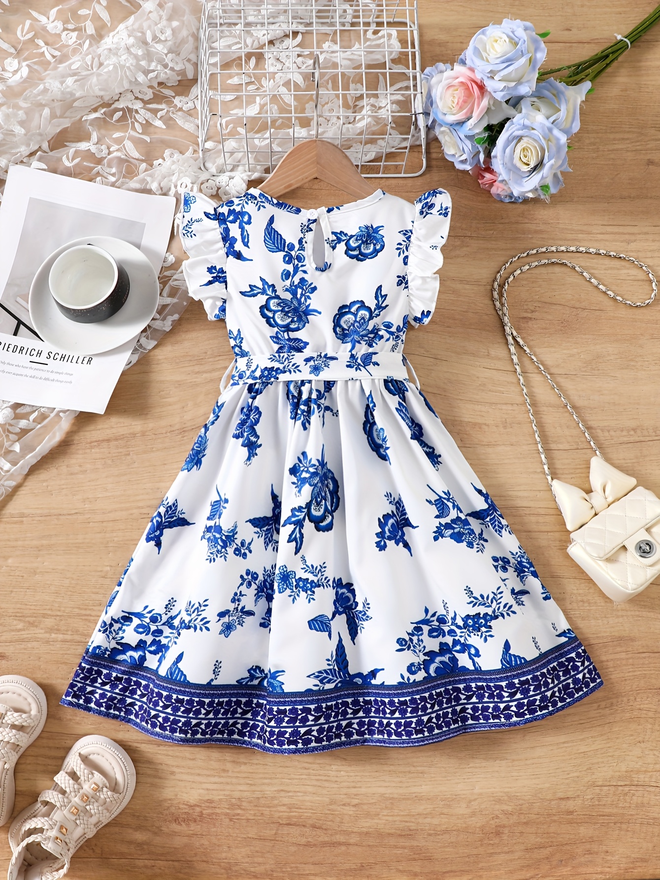 girls blue and white floral dress Bluebell Dream Floral Mod Twirl Dress