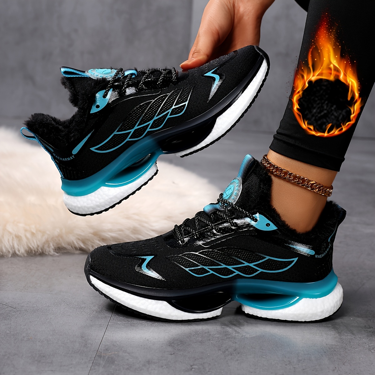 TEMU Winter Women's Sports Shoes With Fleece Lining, Casual Warm Running Shoes, Insulated Shoes In Sizes 36-42, Low-top Fleece-lined Athletic
