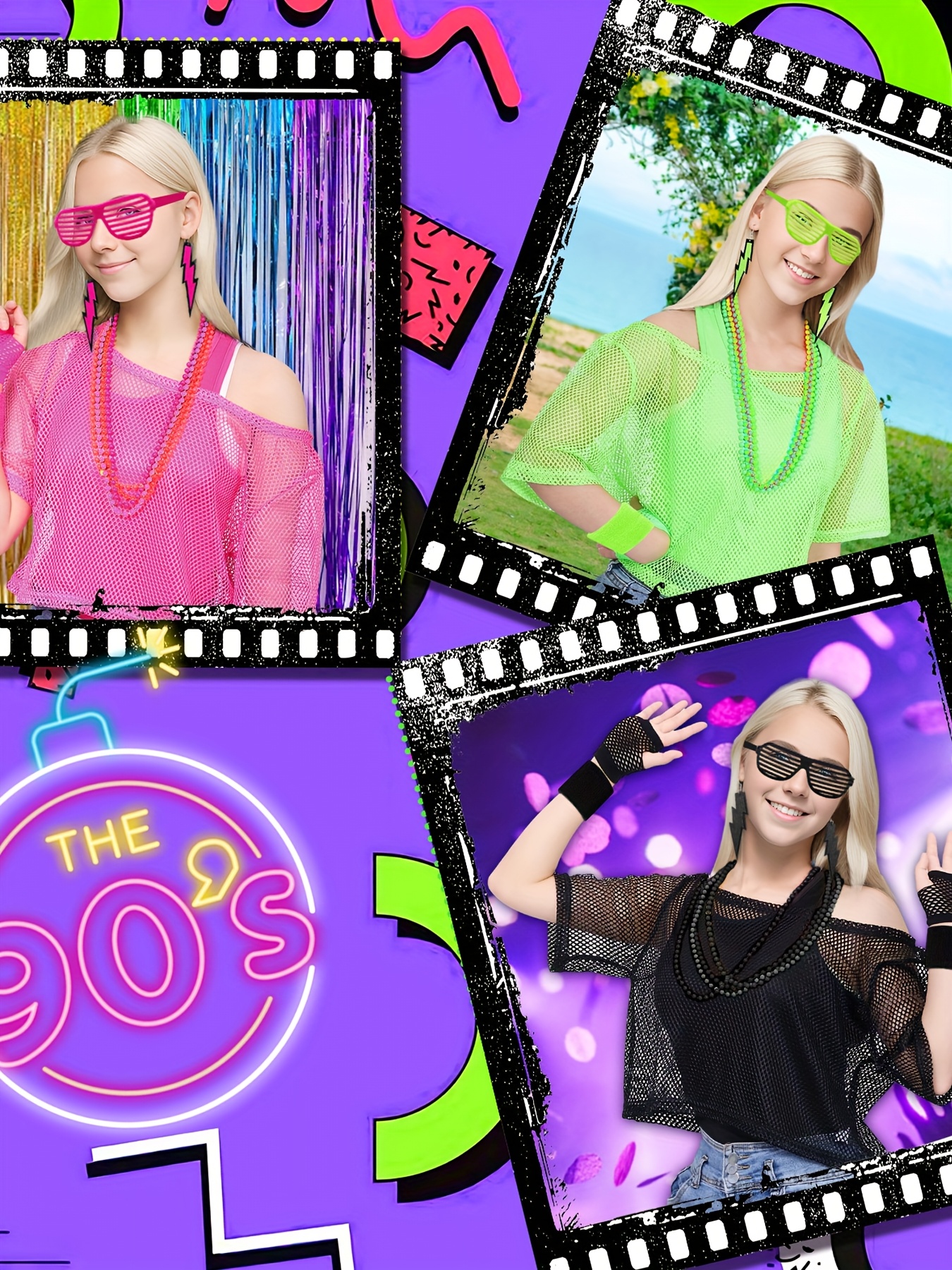 90s 80s Women'S Costume, Aerobic 80s Women'S Outfit, Featuring a Mesh Shirt, a Classic Off-Shoulder Mesh Shirt, 80s Women'S Carnival Attire, Neon 80s Accessories, And Themed Party Wear.